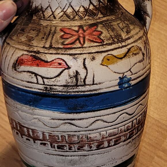 Vtg Handcrafted Ceramic Pottery Vase Folk Art Birds Primative Rustic Farmhouse - Picture 2 of 8